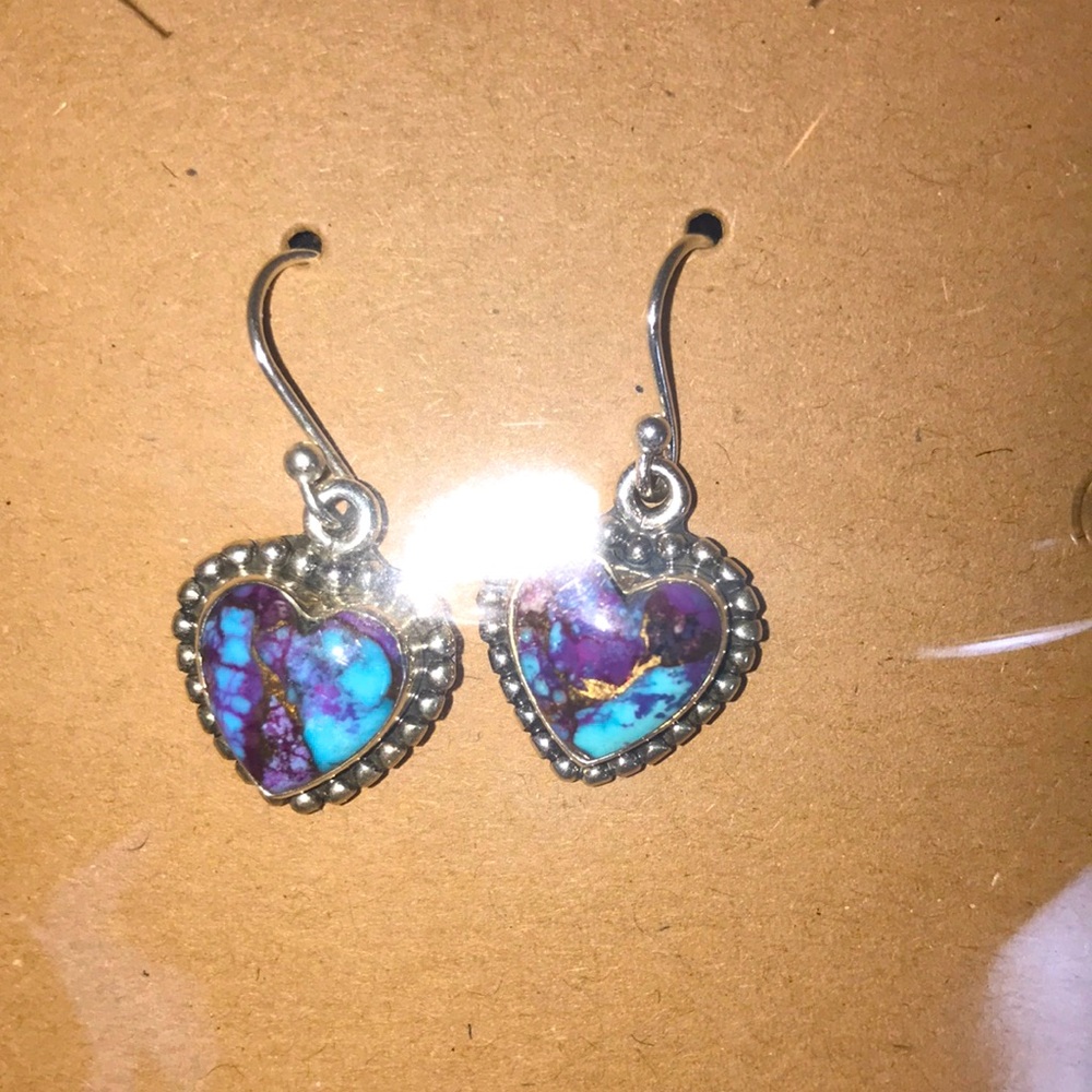 Heart-Shaped Silver and Blue Earrings